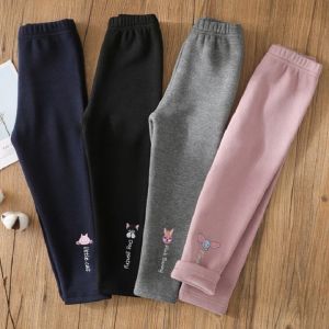 Quần legging nỉ lót lông thêu thú cho bé (12-38kg)
