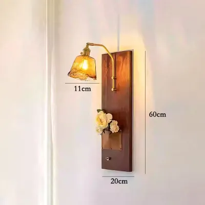 Yo-Fun Wabi-sabi Style Wall Light Indoor With Switch Retro Wood Living Room Bedroom Bedside Lamp Glass Lampshade Corridor Cafe Homestay Decorative Wall Lamp