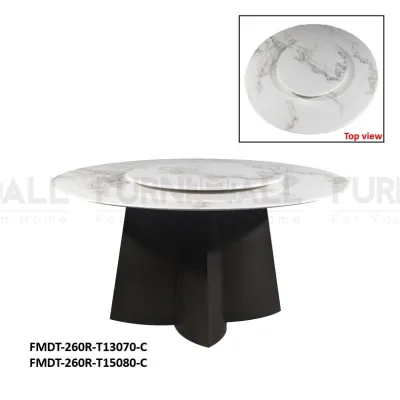 FURNIMALL Round Super Crystal Stone Dining Table Marble Round Table 超晶石餐桌/ Natural Crystal Table Ceramic Meja Makan