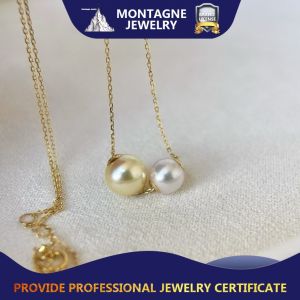 Montagne Jewelry 18k Pure Yellow Gold Necklace Golden White Design Fine Jewellery Natural 7-8mm Akoya Pearl Necklace Pendant