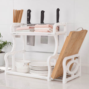 2 layer kitchen seasoning rack with knife/chopboard/chopstick holder