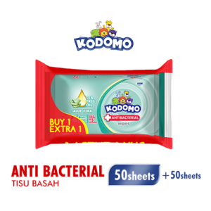 KODOMO Baby Wipes Pouch Anti-Bakteri Isi 50 Lembar + Beli 1 Gratis 1 - Tisu Basah Aloe Vera/Sehun Pink