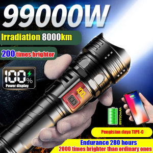 9999900LM LED Flashlight strong light rechargeable flashlight Powerful Flashlight USB charge waterproof outdoor searchlight five lighting modes portable emergency No charge for half a year Rechargeable Tactical Flashlight camping flashlight outdoor