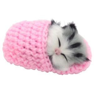 IPIE2 Kids Toy Gift for Kids Stuffed Doll Car Decor with Meows Sounds Plush Sleeping Cat Sleeping Kitten Toy Slipper Sleeping Cat Simulation Sleeping Cats Mini Kittens in Shoes