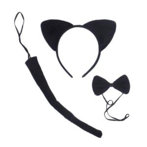 Kids 3Pcs Animal Cosplay Costume Set for Cat Ears Plush Headband Long Tail Bow T