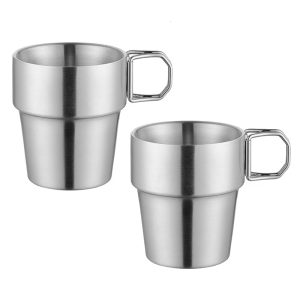 Set Of 2 Insulated Stainless Steel Camping Coffee Mugs Foldable Handle Double Wall Design For Outdoors Adventure