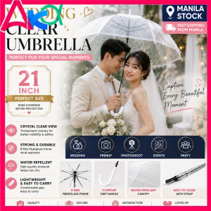 AKA Wedding Clear Umbrella Transparent Umbrella Payong 21 Inch for Bride Groom Prenup Photoshoot Event Decoration Rain Umbrella Crystal Clear View Elegant Long Handle Umbrella Manila Ready Stock
