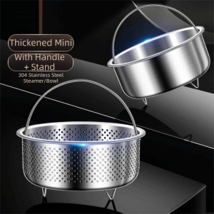 OKDEALS01 Stainless Steel Food Steamer Rack Food-Grade Water Resistant Steaming Tray Rust-proof Drainable Holes Rice Steaming Bowl Household Use