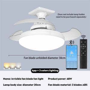 48W Ceiling Fan Smart 2 in 1 Ceiling Fan with Remote Control LED Light Fan E27 Socket Fan with Electric Fan Lights Wall Fans Silent Ceiling Fan Lamp for Bedroom Living Room Home Modern Design