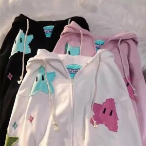 Five-Pointed Star Cartoon Hooded Girls Appliqued Pullover Hoodie Jacket Womens Sweatshirts