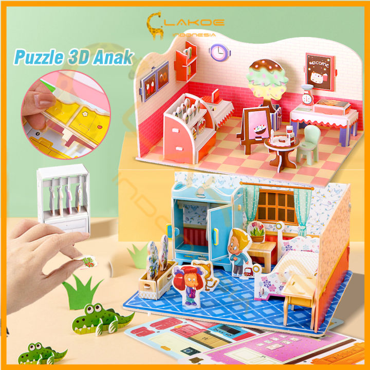 LAKOE​​ Mainan Puzzle Edukasi Anak 3D DIY Miniatur Seri Rumah