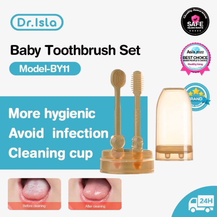 Dr.isla BY11 Toothbrush Kids Newborn Soft Brush Head Kit Dental Care Baby infant Set Silicone Baby Toothbrush New Born Baby Tongue Cleaner Silicon Gel Baby's 2 in 1