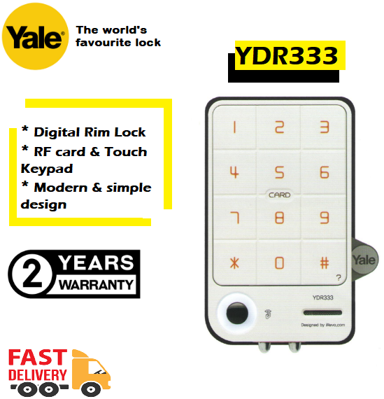 Yale YDR333 Digital Door Lock with PIN Code & RF Card Key Rim Lock