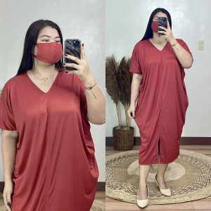 PLUS SIZE RINA MAXI DRESS BEST FIT XL-4XL FRONT SLIT  w/ FREE MASK