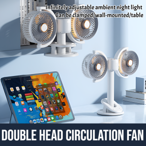 360 Degree Rotation Double Head Circulation Fan Desktop Multi-Purpose Fan Rechargeable Wall Mounted Fan