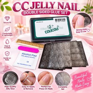 Happy Pretty Shop COUCOU SET Jelly Sticker Kit for Nails for press-on Transparent Nail Glue False Nail Reusable Adhesive False Nails Accessories And Tools Diy Double Sided Stickers Jelly