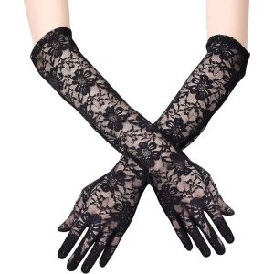1 pair Sarung Tangan Renda sarung tangan pesta Panjang Bridal Wedding Gloves Sarung Tangan Bridal Lace Gloves Putih/Hitam sarung tangan wedding wanita