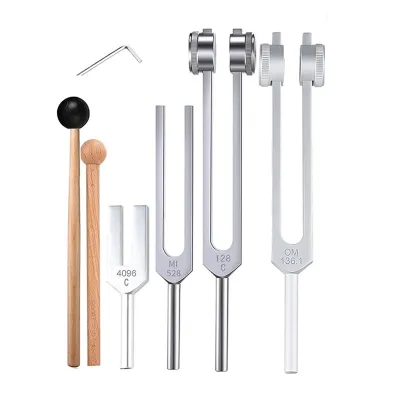 4Pcs Tuning Fork Set(128Hz OM 136.1Hz MI 528Hz 4096Hz)for Healing ChakraSound TherapyReliever Stress