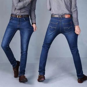 Mens Casual Pants Autumn and Winter Elastic High Waist Straight Pant Loose Plus Size Jeans