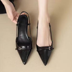 Rubber Toe Cap Sandals with Chunky Heel Slip-On Toe Cap PU Sandals