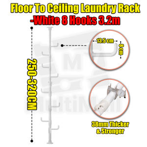 Adjustable Standing Laundry Pole | Floor to Ceiling Drying Tension Rod with Hooks |Drying Hanging pole for Scarfs Hats Caps Towels Clothes Blouses Bag