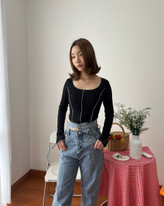 Alessa Long Sleeve Knit Premium Atasan Wanita Crop Top Long Sleeve Korean Style Rib Premium