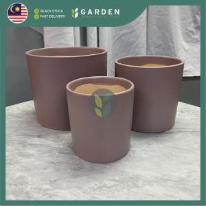 3 in 1 Set 20cm Diameter White Ceramic Pot Line Design Flower Pot Indoor Creative Round Vase Plant Pasu Bunga Seramik