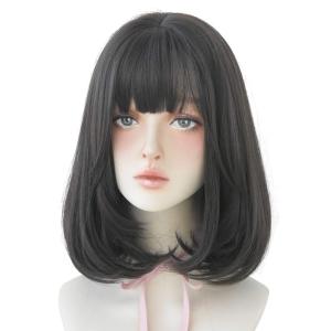 Long Black Straight Hair Wig with Bangs Synthetic High Density Long Hair Wig for Women (Black)