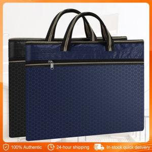 1PC Large Capacity Briefcase Folder Tote Bag Storage Handbag Waterproof Document File Paper Organize Waterproof Document Bag A4 File Organizer Portable Hand Carry Folder Storage Bag for Office School Home