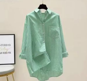 kemeja salur wanita terbaru kekinian//kemeja kuliah/sehari-hari