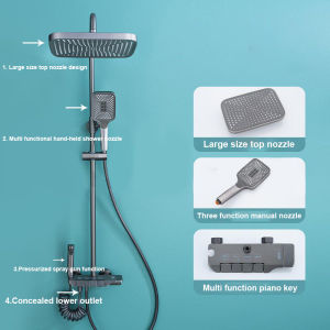 Shower Set 304 Stainless Steel Bathroom 4 in 1 Square Shower Wall Mounted 360 ° Rotating Hot and Cold Water Saving Shower Set