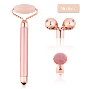 DECINIEE 3 In 1 Electric Jade Roller Set Rose Quartz Jade Roller Stone with 3 Replaceable Heads Face Slimming Lifting Massager