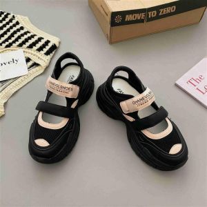 [Free Shipping] New Summer WomenS Breathable Mesh Open-Toe Thick-Soled Platform Sandals With Velcro Straps