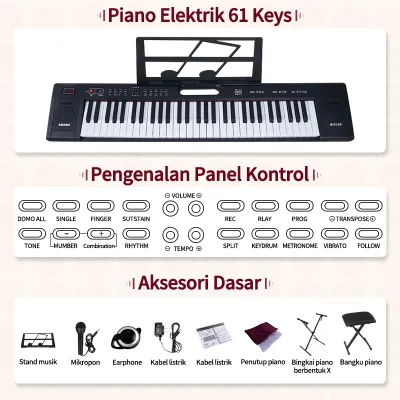 Benston Music- Keyboard Elektrik 61 Tuts Keyboard Untuk Pemula Portabel Keyboard Elektrik Cerdas Banyak Nada