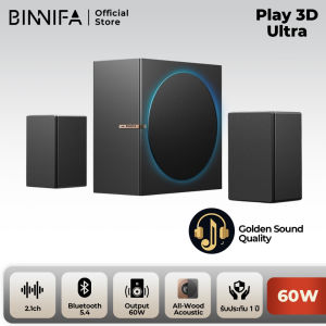 BINNIFA Play3D Ultra 2.1Ch Speaker Bluetooth5.4 Digital Amplifier 60W True Sound All-wood Acoustic Wireless Computer Speaker Gold Sound Quality 1 Year Warranty Weight 2.8kg