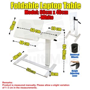 Ergonomic Foldable Laptop Table with Wheel | 60cm x 40cm | Adjustable | Portable | Stable | Strong Load-bearing | Laptop Table on Bed Desk