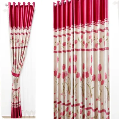 Gorden Murah Gorden Jendela Motif Tulip Hijau Model Smokring | Gorden Blackout Tebal Siap Pasang