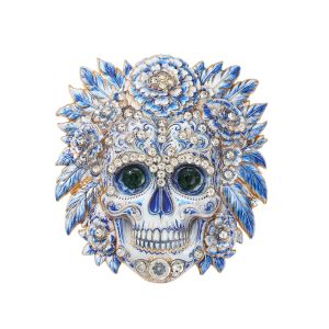 YOUSHI TOP Rhinestone Skull Brooch Floral Design Enamel Hallowmas Lapel Pin Baroque Luxury 2-Color Floral Skull Badge Pin Halloween