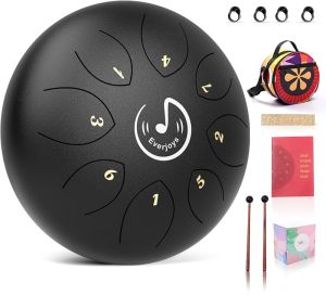 Rain Drum for Outside- Steel Tongue Drum 8 Notes 6 Inches Handpan Drum Percussion Instrument w/Gig Bag Music Book Mallets and Finger Paddles for Meditation Healing Concert Yoga(White)