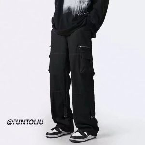 Cotton Straight Cut Cargo Pants Men Seluar Kargo Lelaki Fashionable Street Loose All-match Multi-pocket Cotton Casual Trousers For Men