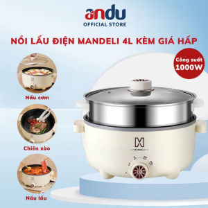 Nồi Lẩu Điện Đa Năng Chống Dính Electric cooker pot Nồi Lẩu Gia Đình Vân Đá Shanban 28cm Kèm Hấp Inox Cao Cấp Xào Hấp Chiên Nấu Cơm Nấu Cháo.