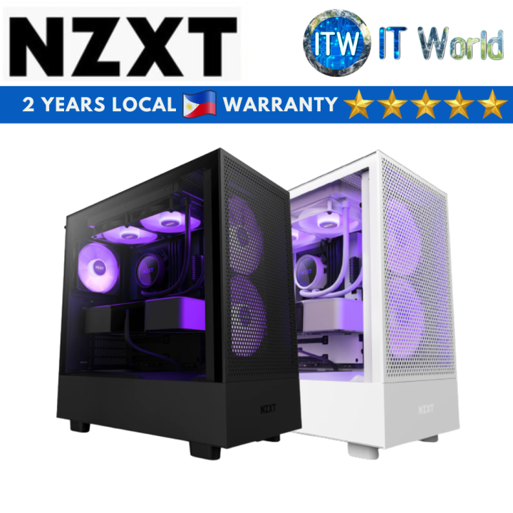 NZXT H5 Flow RGB Compact ATX Mid-Tower Tempered Glass PC Case with RGB ...