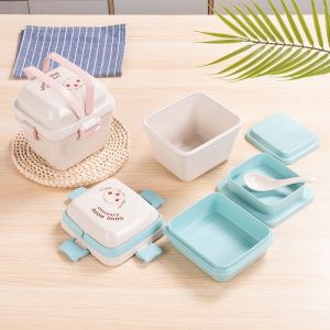 Lunch Box Set Susun 2 Free Cultery Kotak Bento Bekal Karakter Anti Tumpah Lunchbox Tempat Makan
