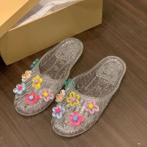 [Free Shipping] Crystal sandals flat transparent slip-on outdoor shoes jelly 2025 soft-soled slippers closed-toe womens shoes