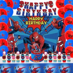 46pcs/set Marvel Spiderman Balloon Set with Happy Birthday Banner Cupcake Cards and Cake Topper Home Decor Birthday Gift for Kids