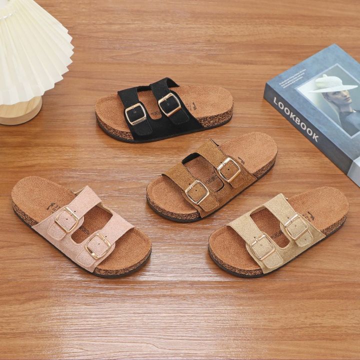 New style korea Plush surface two strap flat sandals for women