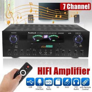 SUNBUCK 3000W 220V bluetooth 7 Channel 5CH Home Audio Amplifier Subwoofer HiFi Stereo Surround Sound Digital Powerful Home Karaoke system Cinema Home Theater Stereo Amplifier 5.1 support FM USB 3Mics teater rumah penguat rumah 999BT