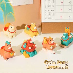 OKDEALS01 Kawaii Cute Pony Ornament Horse Mascot Resin Cartoon Horse Statue Figurine Ornament New Year Gift Zodiac Horse Figurines Year of The Horse