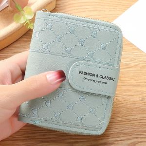 Women Heart Embroider Wallet Premium PU Leather Bifold Coin Purse Female Multi-Card Short Wallet