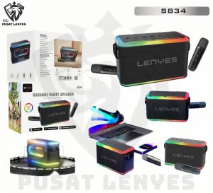 S834 - Speaker LENYES S-834 80W KTV RGB LED Light Wireless Speaker + Microphone Karaoke Bluetooth 5.0 Portable High Power TWS